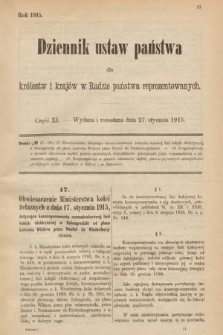Dziennik Ustaw Państwa dla Królestw i Krajów w Radzie Państwa Reprezentowanych. 1915, cz. 11