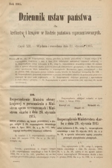 Dziennik Ustaw Państwa dla Królestw i Krajów w Radzie Państwa Reprezentowanych. 1915, cz. 12