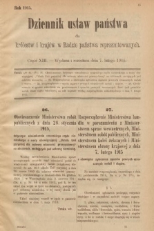 Dziennik Ustaw Państwa dla Królestw i Krajów w Radzie Państwa Reprezentowanych. 1915, cz. 13