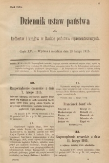 Dziennik Ustaw Państwa dla Królestw i Krajów w Radzie Państwa Reprezentowanych. 1915, cz. 15