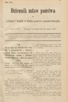 Dziennik Ustaw Państwa dla Królestw i Krajów w Radzie Państwa Reprezentowanych. 1915, cz. 35