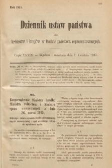 Dziennik Ustaw Państwa dla Królestw i Krajów w Radzie Państwa Reprezentowanych. 1915, cz. 39