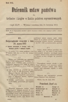 Dziennik Ustaw Państwa dla Królestw i Krajów w Radzie Państwa Reprezentowanych. 1915, cz. 44