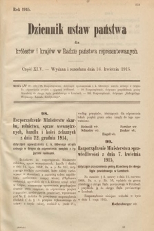 Dziennik Ustaw Państwa dla Królestw i Krajów w Radzie Państwa Reprezentowanych. 1915, cz. 45
