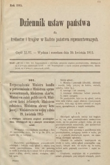 Dziennik Ustaw Państwa dla Królestw i Krajów w Radzie Państwa Reprezentowanych. 1915, cz. 46