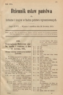 Dziennik Ustaw Państwa dla Królestw i Krajów w Radzie Państwa Reprezentowanych. 1915, cz. 47