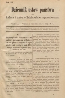 Dziennik Ustaw Państwa dla Królestw i Krajów w Radzie Państwa Reprezentowanych. 1915, cz. 51