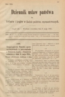 Dziennik Ustaw Państwa dla Królestw i Krajów w Radzie Państwa Reprezentowanych. 1915, cz. 52