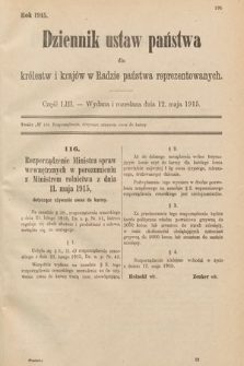 Dziennik Ustaw Państwa dla Królestw i Krajów w Radzie Państwa Reprezentowanych. 1915, cz. 53