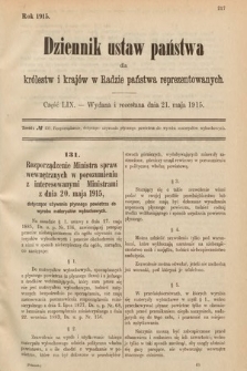 Dziennik Ustaw Państwa dla Królestw i Krajów w Radzie Państwa Reprezentowanych. 1915, cz. 59