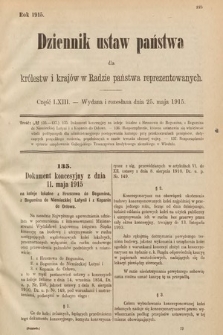 Dziennik Ustaw Państwa dla Królestw i Krajów w Radzie Państwa Reprezentowanych. 1915, cz. 63