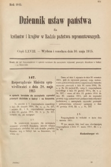 Dziennik Ustaw Państwa dla Królestw i Krajów w Radzie Państwa Reprezentowanych. 1915, cz. 68