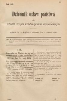 Dziennik Ustaw Państwa dla Królestw i Krajów w Radzie Państwa Reprezentowanych. 1915, cz. 70