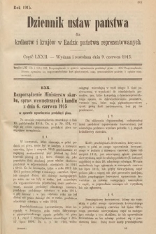 Dziennik Ustaw Państwa dla Królestw i Krajów w Radzie Państwa Reprezentowanych. 1915, cz. 72