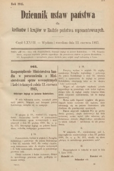 Dziennik Ustaw Państwa dla Królestw i Krajów w Radzie Państwa Reprezentowanych. 1915, cz. 77