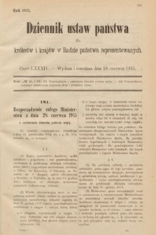 Dziennik Ustaw Państwa dla Królestw i Krajów w Radzie Państwa Reprezentowanych. 1915, cz. 84