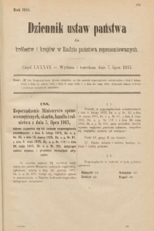 Dziennik Ustaw Państwa dla Królestw i Krajów w Radzie Państwa Reprezentowanych. 1915, cz. 86