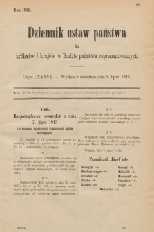 Dziennik Ustaw Państwa dla Królestw i Krajów w Radzie Państwa Reprezentowanych. 1915, cz. 87