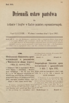 Dziennik Ustaw Państwa dla Królestw i Krajów w Radzie Państwa Reprezentowanych. 1915, cz. 88