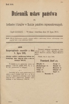 Dziennik Ustaw Państwa dla Królestw i Krajów w Radzie Państwa Reprezentowanych. 1915, cz. 89