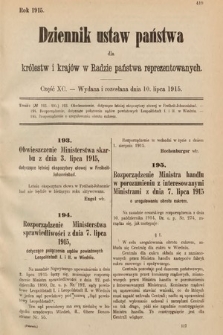 Dziennik Ustaw Państwa dla Królestw i Krajów w Radzie Państwa Reprezentowanych. 1915, cz. 90