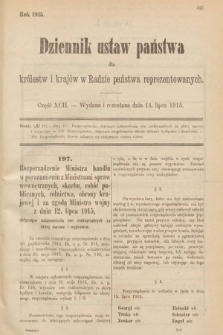 Dziennik Ustaw Państwa dla Królestw i Krajów w Radzie Państwa Reprezentowanych. 1915, cz. 92