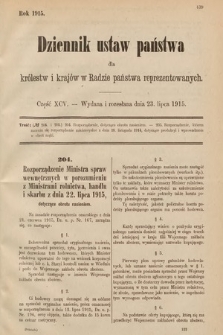 Dziennik Ustaw Państwa dla Królestw i Krajów w Radzie Państwa Reprezentowanych. 1915, cz. 95