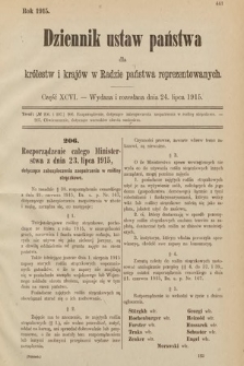 Dziennik Ustaw Państwa dla Królestw i Krajów w Radzie Państwa Reprezentowanych. 1915, cz. 96