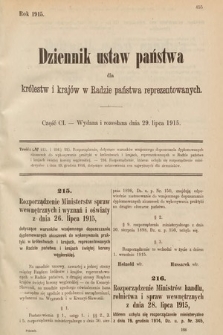 Dziennik Ustaw Państwa dla Królestw i Krajów w Radzie Państwa Reprezentowanych. 1915, cz. 101