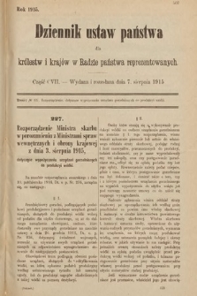 Dziennik Ustaw Państwa dla Królestw i Krajów w Radzie Państwa Reprezentowanych. 1915, cz. 107