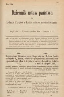 Dziennik Ustaw Państwa dla Królestw i Krajów w Radzie Państwa Reprezentowanych. 1915, cz. 109