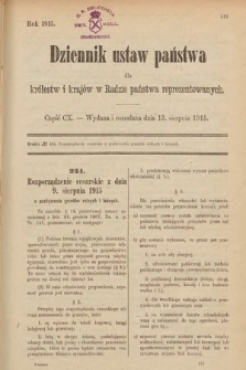 Dziennik Ustaw Państwa dla Królestw i Krajów w Radzie Państwa Reprezentowanych. 1915, cz. 110
