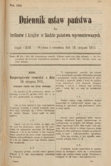 Dziennik Ustaw Państwa dla Królestw i Krajów w Radzie Państwa Reprezentowanych. 1915, cz. 113