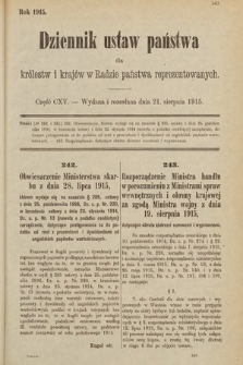 Dziennik Ustaw Państwa dla Królestw i Krajów w Radzie Państwa Reprezentowanych. 1915, cz. 115