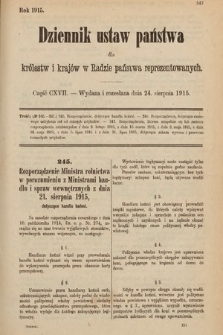 Dziennik Ustaw Państwa dla Królestw i Krajów w Radzie Państwa Reprezentowanych. 1915, cz. 117