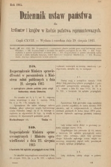 Dziennik Ustaw Państwa dla Królestw i Krajów w Radzie Państwa Reprezentowanych. 1915, cz. 118