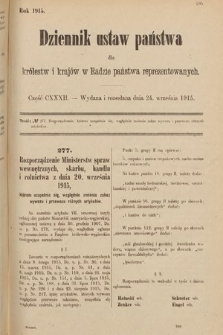 Dziennik Ustaw Państwa dla Królestw i Krajów w Radzie Państwa Reprezentowanych. 1915, cz. 132