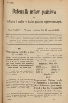 Dziennik Ustaw Państwa dla Królestw i Krajów w Radzie Państwa Reprezentowanych. 1915, cz. 134