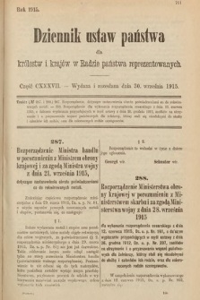 Dziennik Ustaw Państwa dla Królestw i Krajów w Radzie Państwa Reprezentowanych. 1915, cz. 137