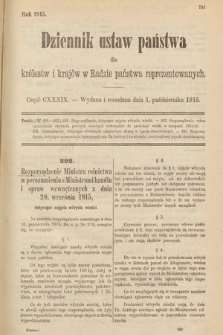 Dziennik Ustaw Państwa dla Królestw i Krajów w Radzie Państwa Reprezentowanych. 1915, cz. 139