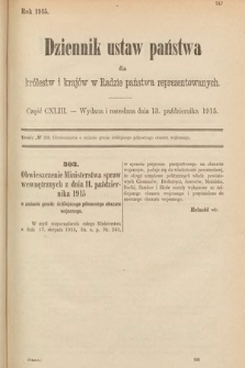 Dziennik Ustaw Państwa dla Królestw i Krajów w Radzie Państwa Reprezentowanych. 1915, cz. 143