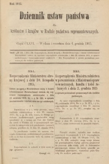 Dziennik Ustaw Państwa dla Królestw i Krajów w Radzie Państwa Reprezentowanych. 1915, cz. 166