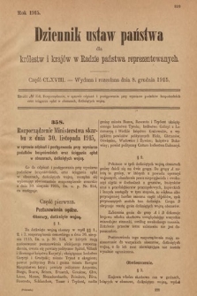 Dziennik Ustaw Państwa dla Królestw i Krajów w Radzie Państwa Reprezentowanych. 1915, cz. 168