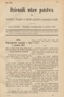 Dziennik Ustaw Państwa dla Królestw i Krajów w Radzie Państwa Reprezentowanych. 1915, cz. 172