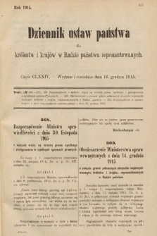 Dziennik Ustaw Państwa dla Królestw i Krajów w Radzie Państwa Reprezentowanych. 1915, cz. 174