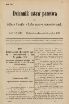 Dziennik Ustaw Państwa dla Królestw i Krajów w Radzie Państwa Reprezentowanych. 1915, cz. 178