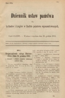 Dziennik Ustaw Państwa dla Królestw i Krajów w Radzie Państwa Reprezentowanych. 1915, cz. 179