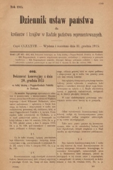 Dziennik Ustaw Państwa dla Królestw i Krajów w Radzie Państwa Reprezentowanych. 1915, cz. 187