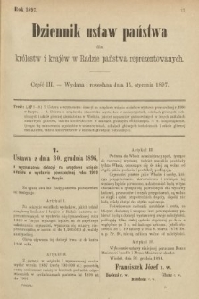 Dziennik Ustaw Państwa dla Królestw i Krajów w Radzie Państwa Reprezentowanych. 1897, nr 3