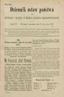 Dziennik Ustaw Państwa dla Królestw i Krajów w Radzie Państwa Reprezentowanych. 1897, nr 4
